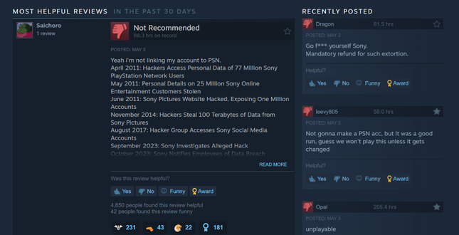 A screenshot shows angry reviews of Helldivers 2 on Steam. 